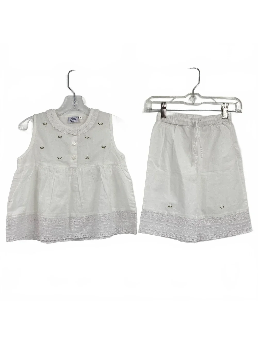 Jacaranda Living White Cotton Embroidered Rosette and Lace 2-Piece Set | 3-4